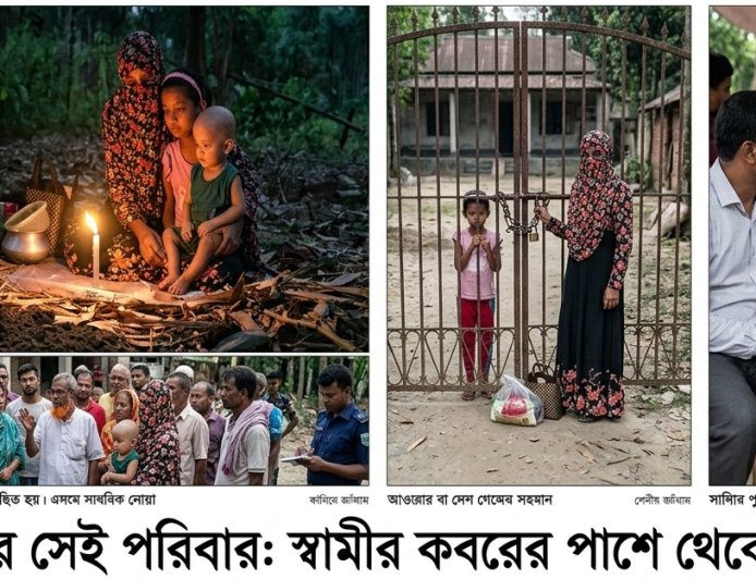 শ্বশুরবাড়িতে ঠাঁই না পেয়ে দুই সন্তান নিয়ে স্বামীর কবরের পাশে আশ্রয়হীন স্ত্রীর আহাজারি